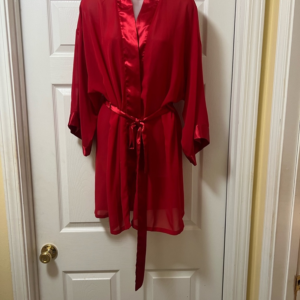 Frederick's of Hollywood Vibrant Red Satin Kimono